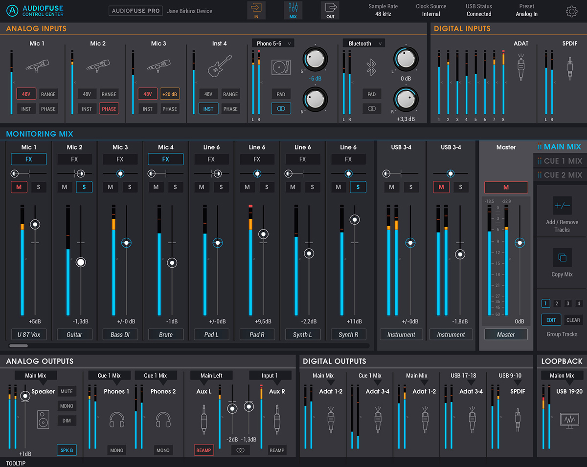 audiofuse control center